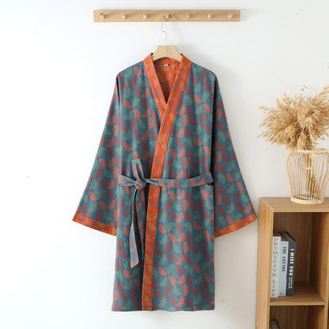 Ginkgo Bathrobe Cotton Gauze Japanese Robe