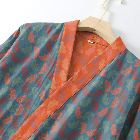 Ginkgo Bathrobe Cotton Gauze Japanese Robe