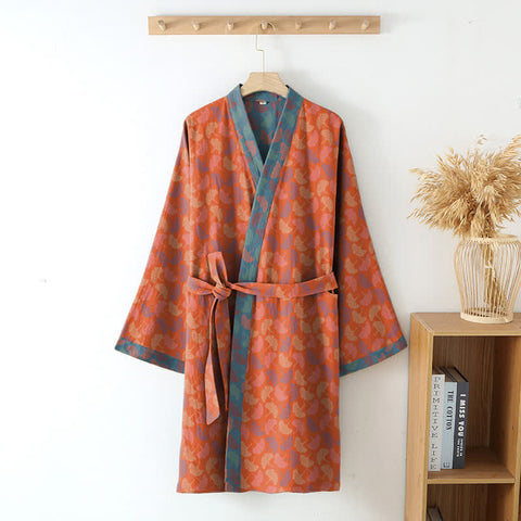 Ginkgo Bathrobe Cotton Gauze Japanese Robe