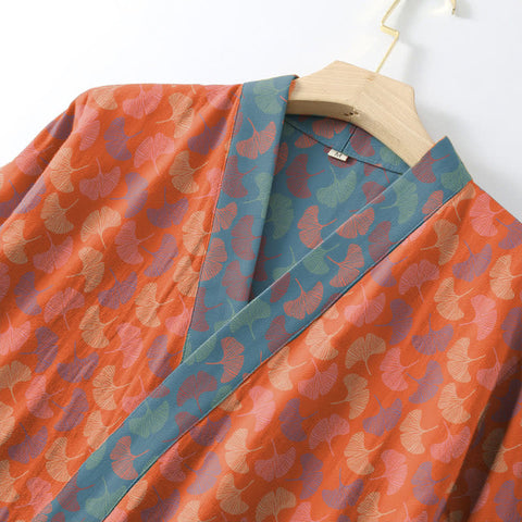 Ginkgo Bathrobe Cotton Gauze Japanese Robe