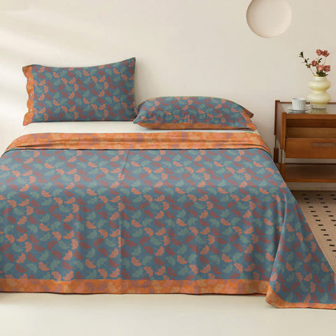 Reversible Ginkgo Cotton Bedspread Coverlet Set