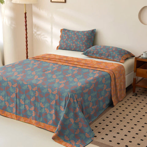 Reversible Ginkgo Cotton Bedspread Coverlet Set