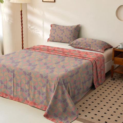 Reversible Ginkgo Cotton Bedspread Coverlet Set