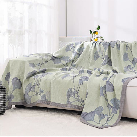 Ginkgo Leaf Cotton Gauze Reversible Quilt 3