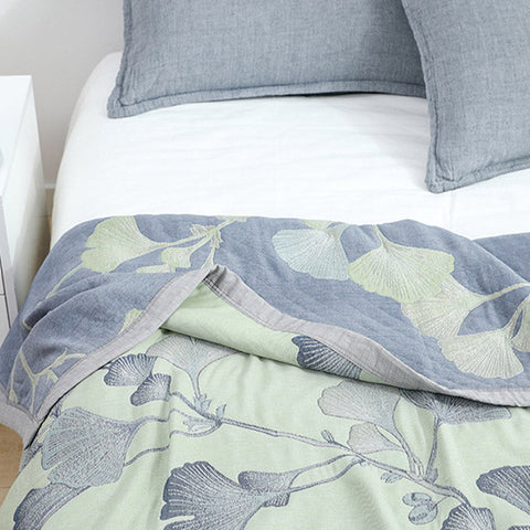 Ginkgo Leaf Cotton Gauze Reversible Quilt 5
