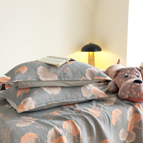 Smoky Peach Ginkgo Quilt Bedding Set