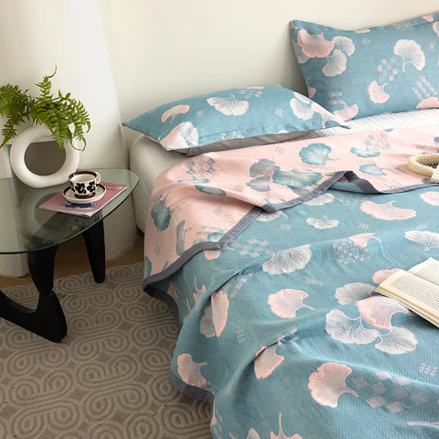 Ginkgo Leaf Jacquard Three-layer Cotton Quilt 4