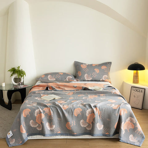 Smoky Peach Ginkgo Quilt Bedding Set