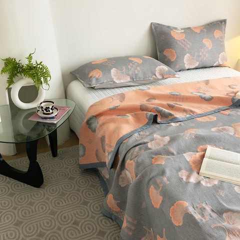 Smoky Peach Ginkgo Quilt Bedding Set