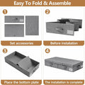 Step-by-step guide on how to assemble a gray storage box with labeled images and text.