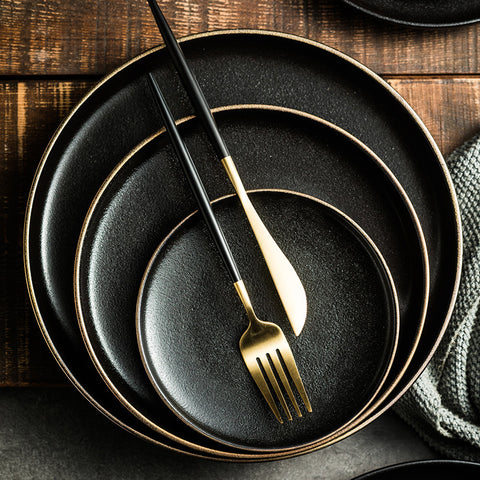 Black Ceramic Dinner Plate - Japanese Style