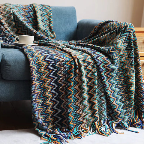 Chevron Knit Throw Blanket with Tassels