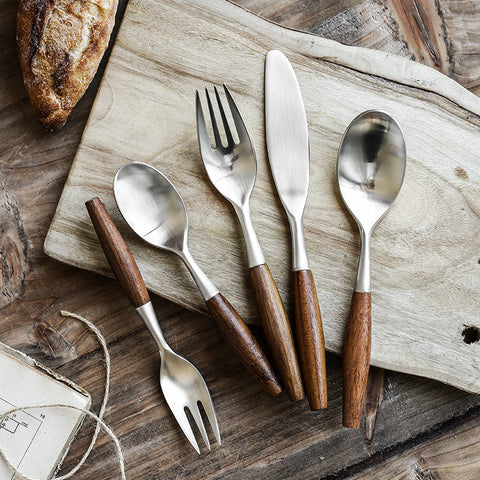 Wood Handle Flatware Set - 304 Stainless Steel Japanese Style