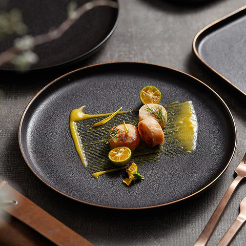 Black Ceramic Dinner Plate - Japanese Style