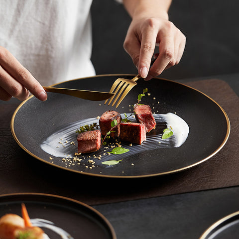 Black Ceramic Dinner Plate - Japanese Style
