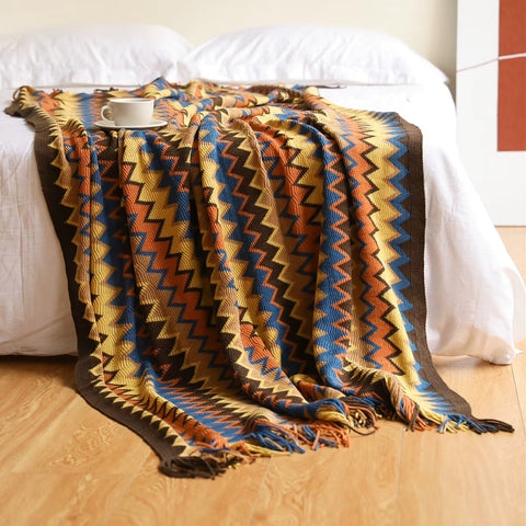 Chevron Knit Throw Blanket with Tassels