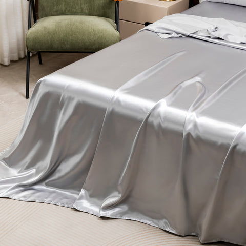 Luxury Silver Gray Satin Bedding & Bed Sheet Set