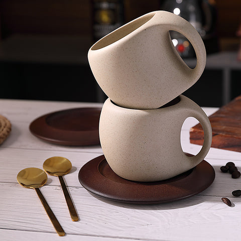Ceramic Coffee Mug with Saucer & Spoon - Espresso Cup Set