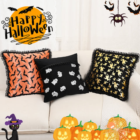 Halloween Ghost & Bat Motifs Decorative Pillow