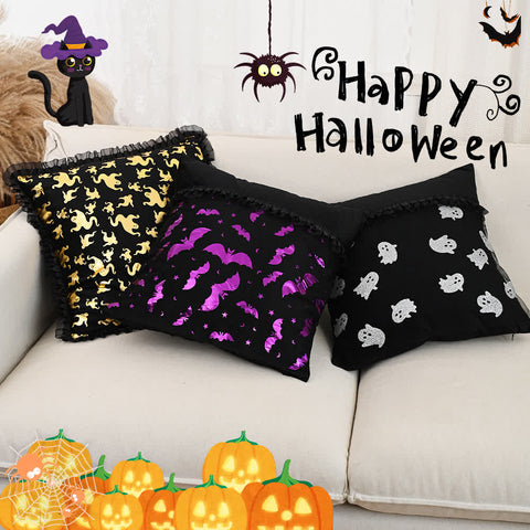 Halloween Ghost & Bat Motifs Decorative Pillow