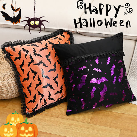 Halloween Ghost & Bat Motifs Decorative Pillow