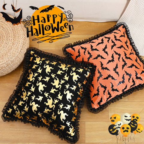 Halloween Ghost & Bat Motifs Decorative Pillow