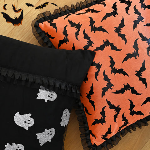 Halloween Ghost & Bat Motifs Decorative Pillow