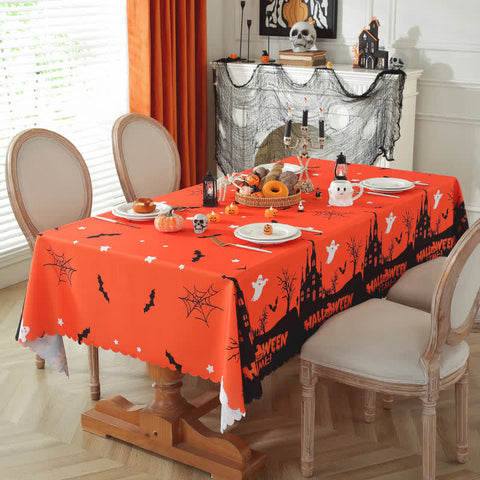 Halloween Haunted Castle Red Tablecloth