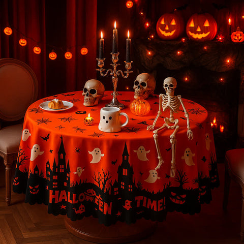 Halloween Haunted Castle Red Tablecloth