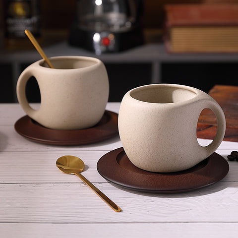 Ceramic Coffee Mug with Saucer & Spoon - Espresso Cup Set