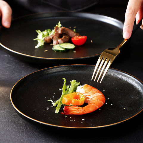 Black Ceramic Dinner Plate - Japanese Style