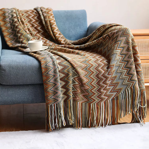 Chevron Knit Throw Blanket with Tassels