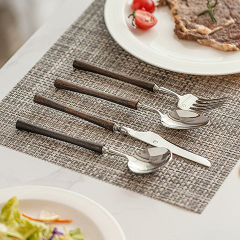 Stainless Steel Flatware Set - 18/10 High Quality with Wood Handle