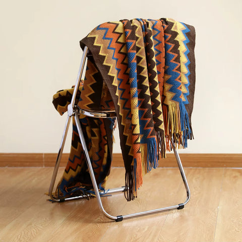 Chevron Knit Throw Blanket with Tassels