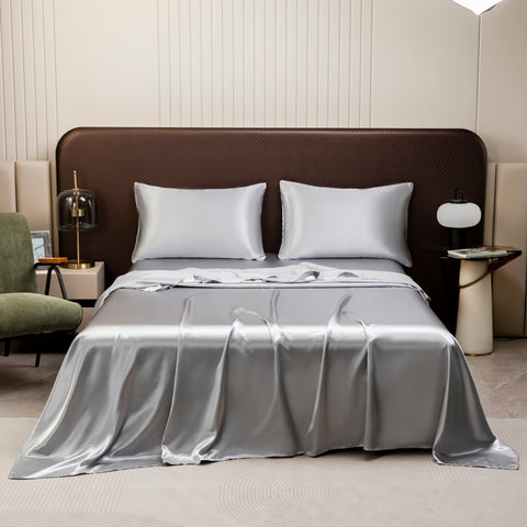 Luxury Silver Gray Satin Bedding & Bed Sheet Set