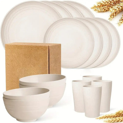 Lightweight unbreakable dinnerware set in wheat straw material, modern design
