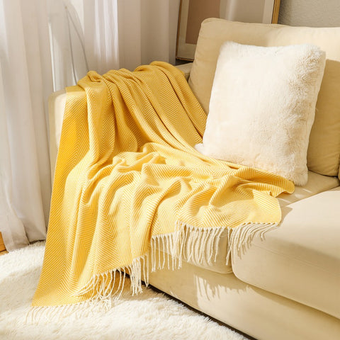 Chevron Knitted Throw Blanket with Tassels