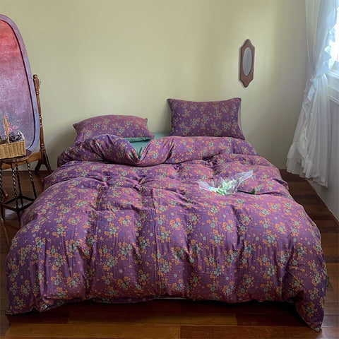 Purple Floral Cotton Bedding Set (4 PCS)