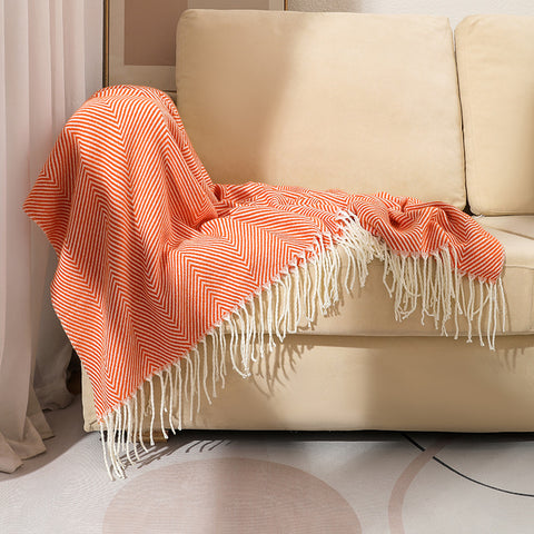Chevron Knitted Throw Blanket with Tassels