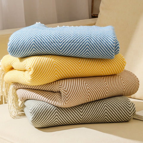 Chevron Knitted Throw Blanket with Tassels