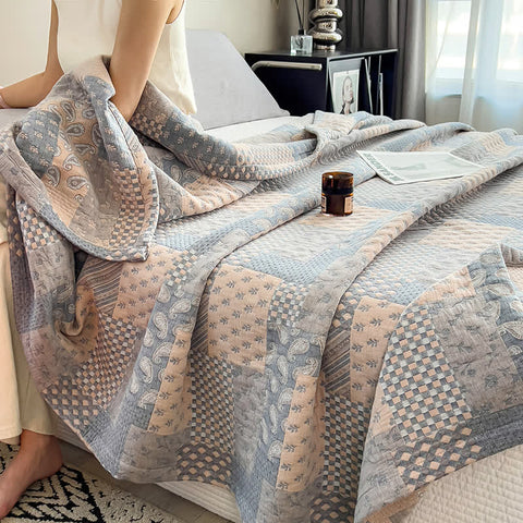 Paisley Geometric Patchwork Cotton Muslin Quilt 2