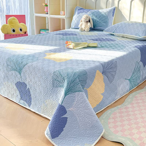 Blue Ginkgo Leaf Cotton Quilt Set