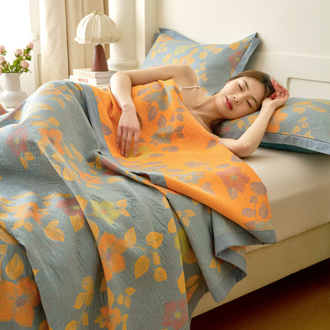 Refresh Floral Leaf Cotton Gauze Quilt 3