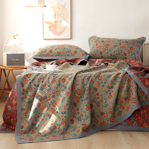 Retro Flower Pure Cotton Reversible Quilt 0