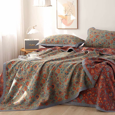 Retro Flower Pure Cotton Reversible Quilt 1