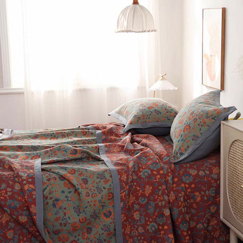 Retro Flower Pure Cotton Reversible Quilt 2