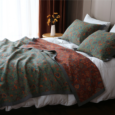 Retro Flower Pure Cotton Reversible Quilt 3