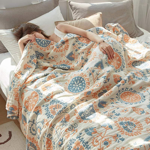 Reversible Cotton Quilt Colorful Flower Print 0