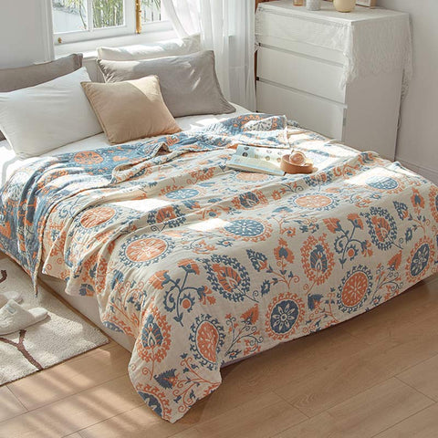 Reversible Cotton Quilt Colorful Flower Print 1