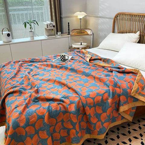 Organic Cotton Quilt - Reversible Ginkgo Leaf Pattern